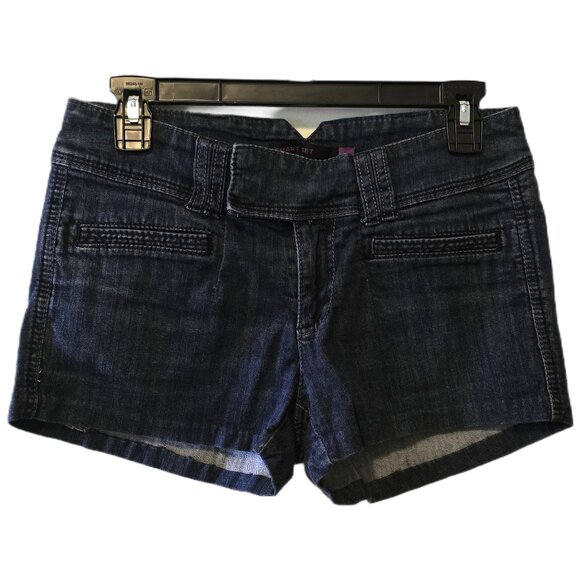 Vintage Y2K Smart Set Shorts Cutout Dark Wash Denim Low Rise Cute Sz 7 - Picture 1 of 7